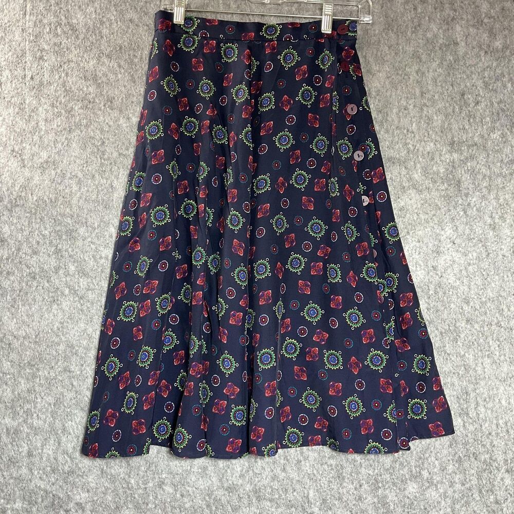 Talbots Skirt Womens PS Navy Geometric Midi Side Button USA Petite Small Classic